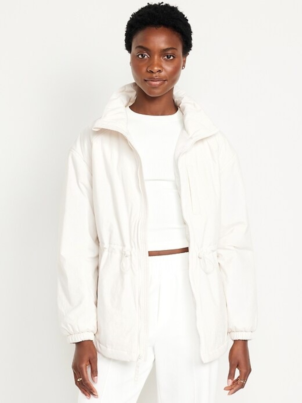 Old Navy Cinched Waist Cream Puffer Jacket S NWT